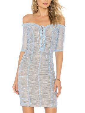 MAJORELLE Ava Dress Baby Blue Lace Up Ruched Mini Size XXS